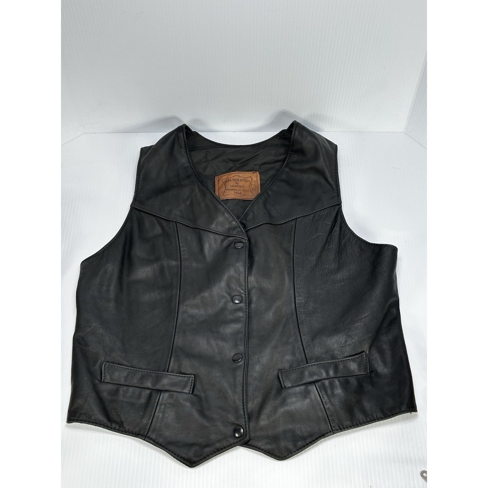 Vintage Walter Dyer Is Leather Black Biker Vest Framingham‎ Ma USA Small